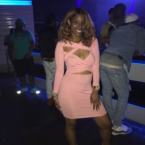 Pink Long Sleeve Strappy Front Mini Dress